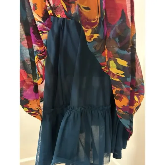 Forever 21 Strapless Floral Dress Women’s XS Blue Orange Purple Fit Flare Party - Picture 6 of 8